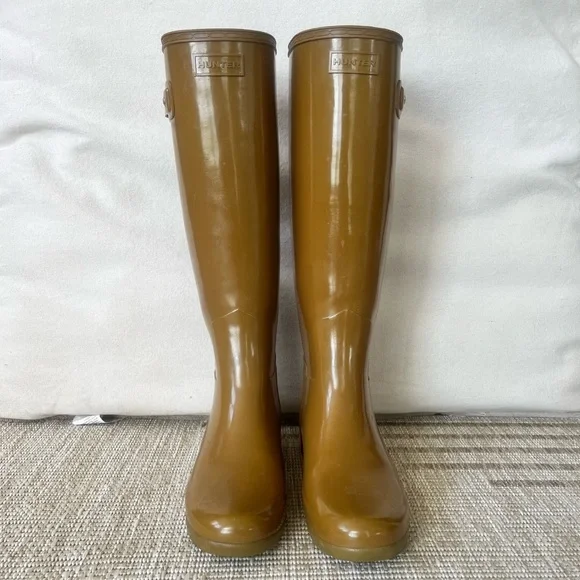 Women’s HUNTER ORIGINAL TALL Refined GLOSS Rain Boots SIZE 8 Brown - Picture 6 of 13